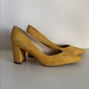 Marc Fisher CAITLIN Yellow Leather Suede Block Heel Pumps Pointed Toe Size 6.5M